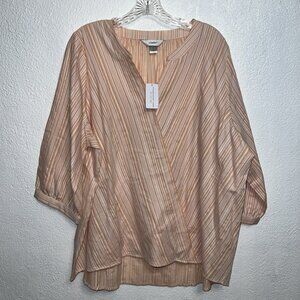 NWT! CJ Banks Wrap Front Shirt Stripe Orange‎ Soft Women's SZ 1X